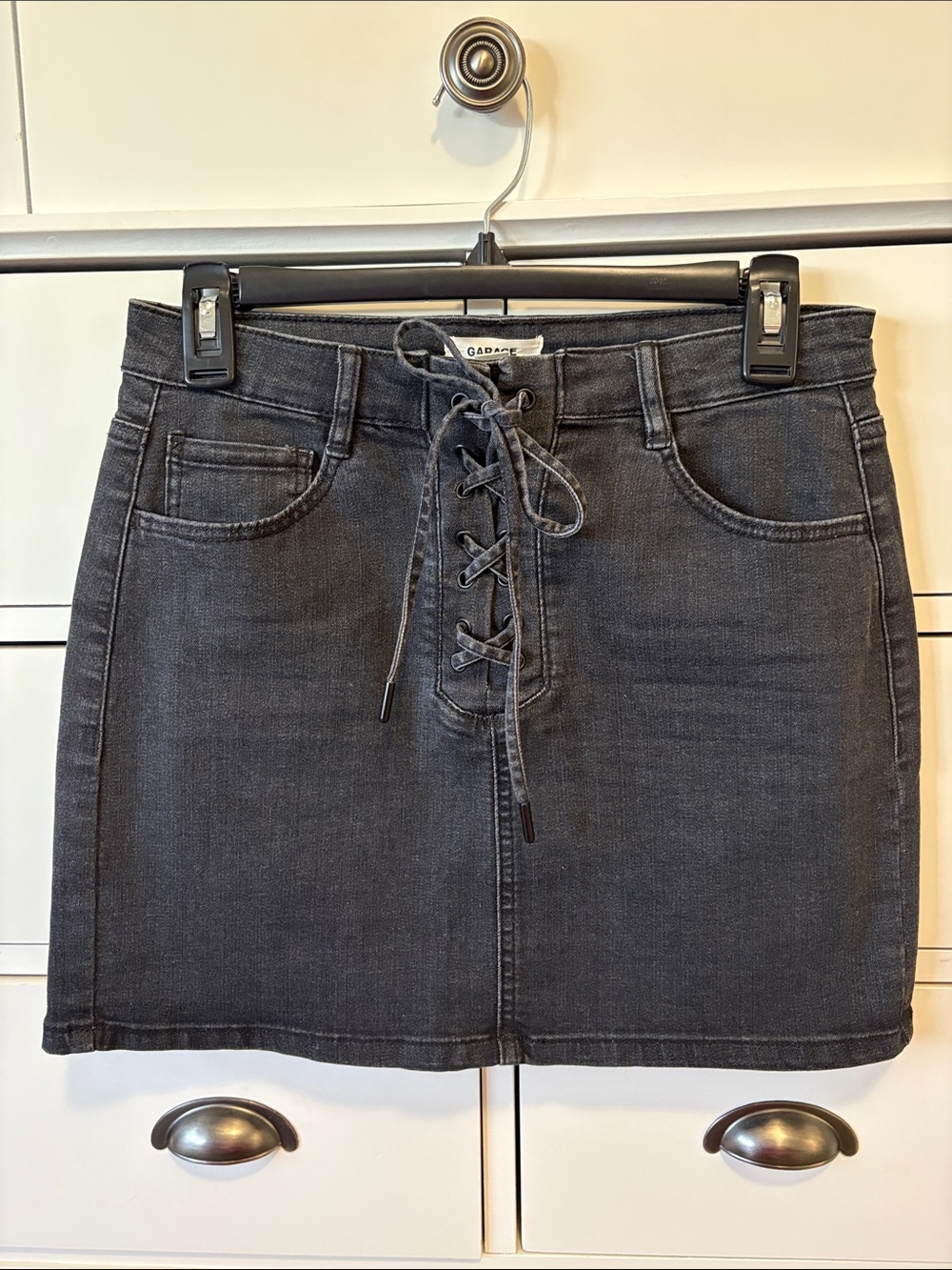 Garage Black Lace-Up Denim Mini Skirt